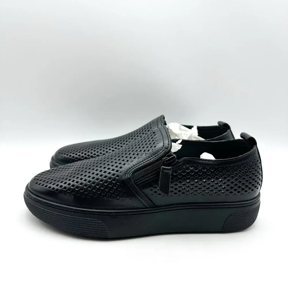 Propet Womens Kate Casual Sneaker Size 7.5 Black Perforated Leather Slip-On NWOB